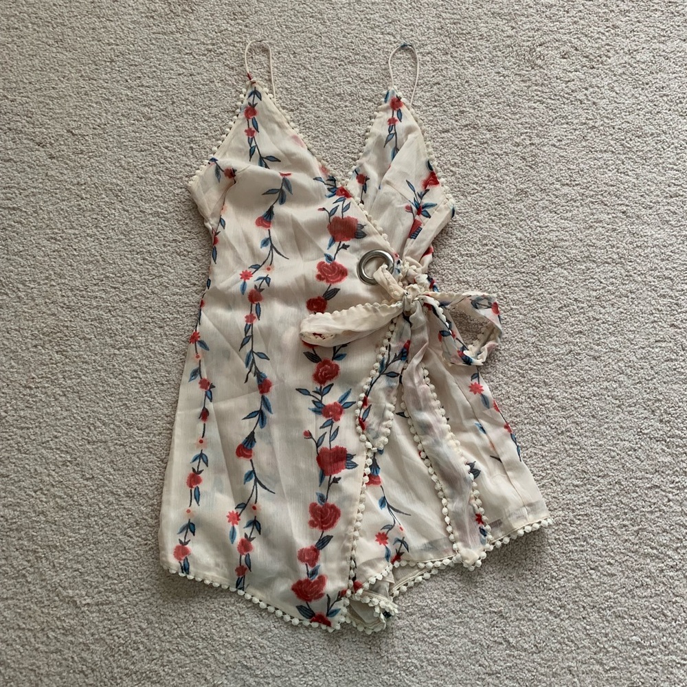 Hello Molly floral stripe wrap romper